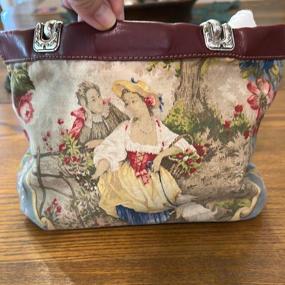 Brighton Jodi Reversible Wine Leather and Romantic French Toile Canvas Mini Bag - Picture 5 of 15